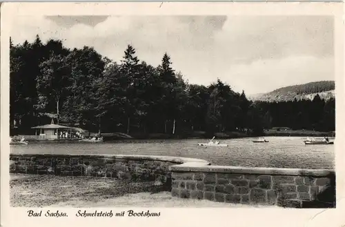 Ansichtskarte Bad Sachsa Schmelzteich mit Bootshaus 1964