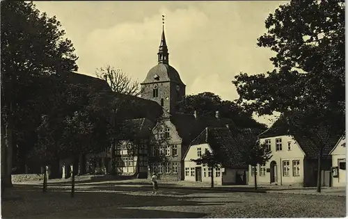 Burg auf Fehmarn Ostseebad Breite Straße mit Museum und Kirche 1963