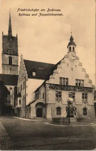 Ansichtskarte Friedrichshafen Rathaus mit Zeppelinbrunnen 1914