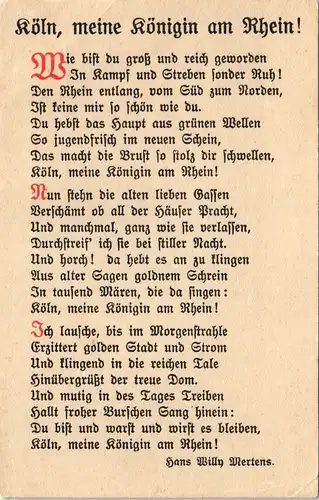 Ansichtskarte Köln Text - Köln Meine Königin am Rhein 1916