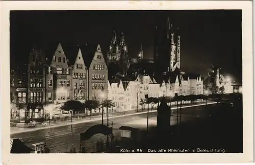 Ansichtskarte Köln Rheinufer - Nachtbeleuchtung 1932