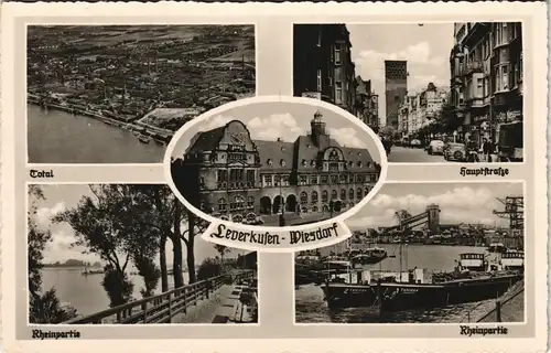 Ansichtskarte Wiesdorf-Leverkusen MB Bayer Luftbild, Straßen, Hafen 1951