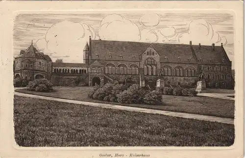 Ansichtskarte Goslar Federzeichnung Kaiserhaus 1916 Passepartout