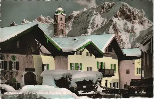 Ansichtskarte Mittenwald Straßenpartie im Winter 1975