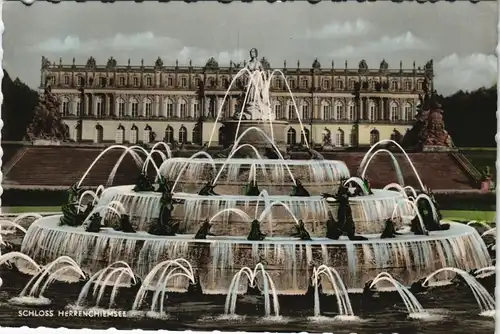 Chiemsee Herrenchiemsee Herreninsel mit Schloss, Wasserkunst Wasserspiele 1960