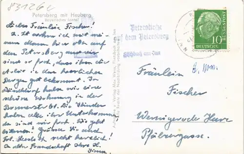 Ansichtskarte .Bayern Bayerisches Inntal Petersberg mit Heuberg 1960