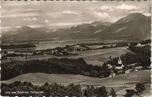 Ansichtskarte Prien Panorama mit Blick vom Gasthaus Weingarten 1956