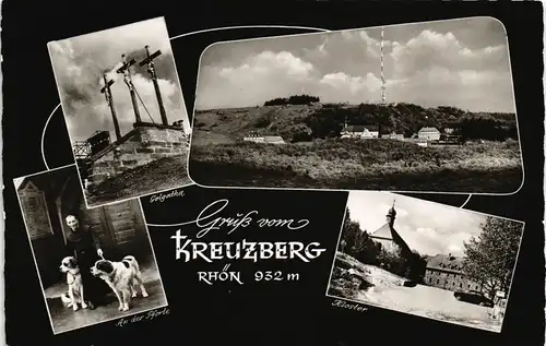 Ansichtskarte Haselbach in der Rhön Kreuzberg, Kloster, Hunde, Sendemast 1961