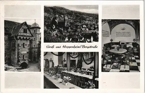 Heppenheim   Bergstraße Mehrbild-AK   Winzerstübchen, Kurmainzer Amtshof 1959