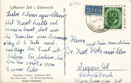 Ansichtskarte Zell im Odenwald-Bad König Panorama Umland-Ansicht 1952