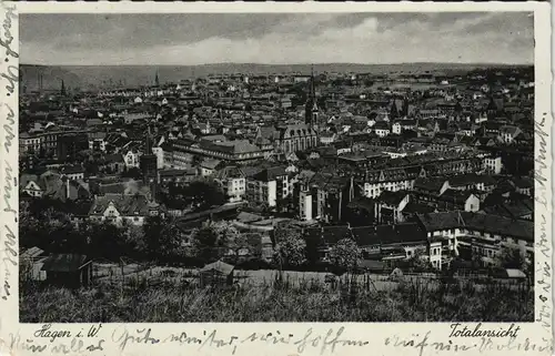 Ansichtskarte Hagen (Westfalen) Totalansicht gel Feldpost WKII 1940