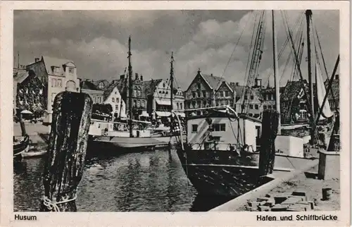 Ansichtskarte Husum Hafen und Schiffsbrücke 1934