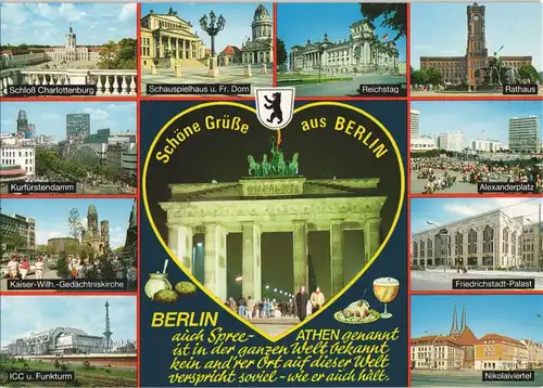 Berlin Stadtteilansichten Mehrbild-AK ua. Alex, Nikolaiviertel, ICC uvm. 1990
