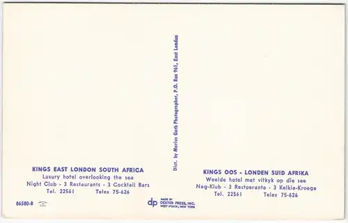 Postcard East London (Südafrika) KINGS EAST Hotel & Night Club 1960