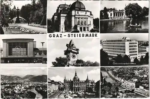 Ansichtskarte Graz Mehrbild-AK mit Krankenhaus, Bahnhof, Hilmteich uvm. 1966