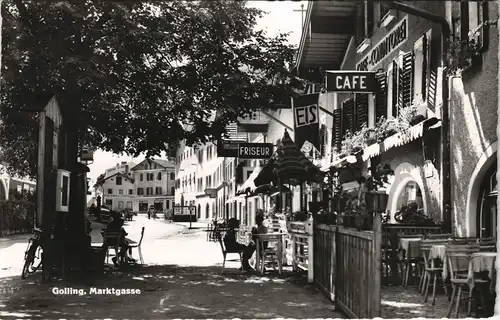 Golling an der Salzach Marktgasse mit Friseur, Eis-Café, Strassen Ansicht 1960