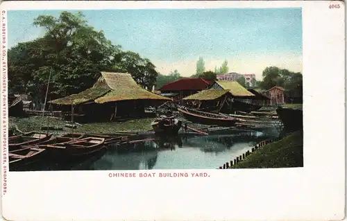 Postcard Singapur Chinese Boat Building Yard 1907