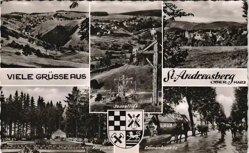 Sankt Andreasberg-Braunlage Mehrbild-AK Sessellift und Panorama-Ansichten 1958