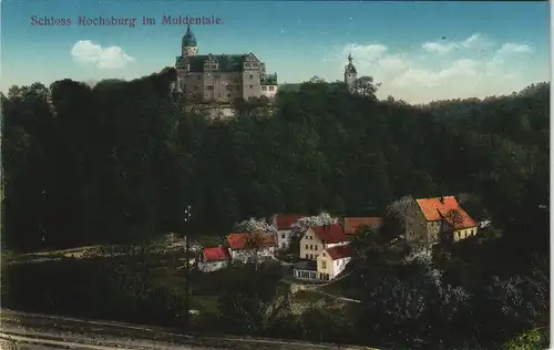 Ansichtskarte Rochsburg-Lunzenau Schloss Rochsburg - Häuser Bahnstrecke 1913