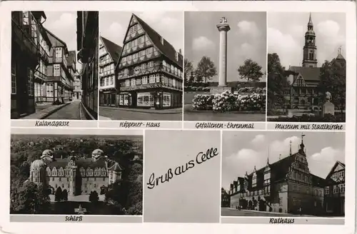 Ansichtskarte Celle MB: Ludtbild, Kallandgasse, Gefallenen Ehrenmal 1964