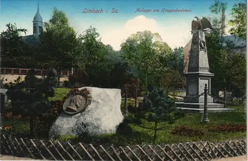 Ansichtskarte Limbach-Limbach-Oberfrohna Partie am Kriegerdenkmal 1912