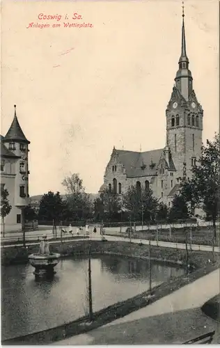 Ansichtskarte Coswig (Sachsen) Wettinplatz - Teich 1913