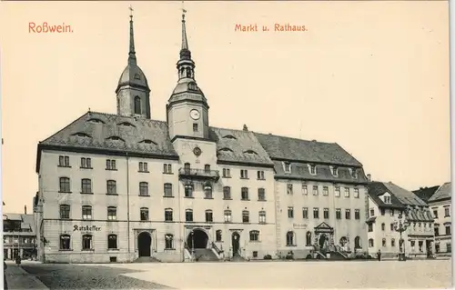 Ansichtskarte Rosswein/ Roßwein Rathaus, Markt 1913