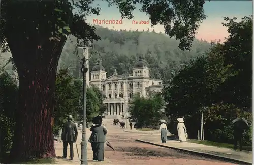 Postcard Marienbad Mariánské Lázně Straßenpartie am Neubad 1912