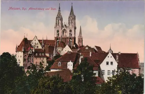 Ansichtskarte Meißen Blick über die Dächer zum Dom 1915