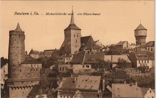 Ansichtskarte Bautzen Budyšin Michaeliskirche und alte Wasserkunst 1913