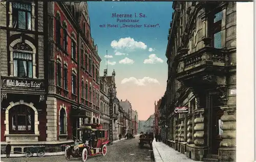 Ansichtskarte Meerane Poststraße mit Hotel Deutscher Kaiser 1913