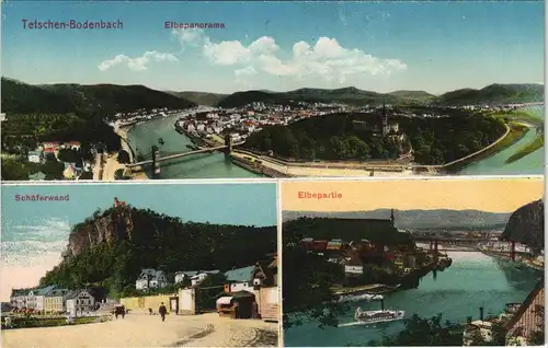 Tetschen-Bodenbach Decín 3 Bild: Elbepartie, Schäferwand, Elbe 1913