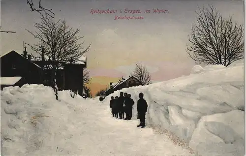 Reitzenhain-Marienberg im Erzgebirge Bahnhofstraße im Winter 1913