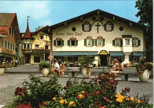 Ansichtskarte Oberammergau Dorfplatz mit Hotel Alte Post 1972