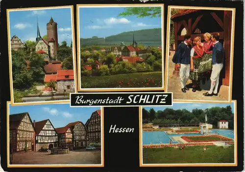 Ansichtskarte Schlitz Schwimmbad, Stadtansichten 1963
