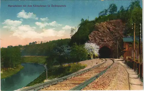 Frankenberg (Sachsen) Harrasfelsen Eisenbahntunnel Körnerkreuz Zschopau-Tal 1910