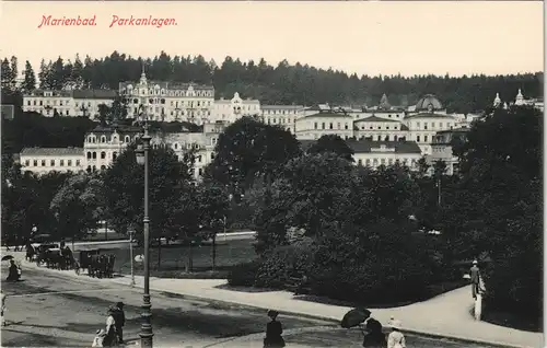 Marienbad Mariánské Lázně Parkanlagen, Kutsche und Villen 1913
