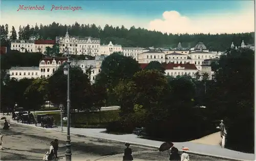 Marienbad Mariánské Lázně Park, Kutsche, Villen coloriert 1912
