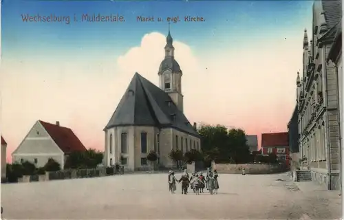 Ansichtskarte Wechselburg spielende Kinder Marktplatz 1913