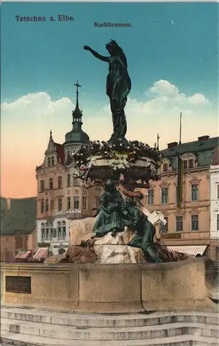 Tetschen-Bodenbach Decín Marktplatz, Marktbrunnen und Hotel Baum 1914
