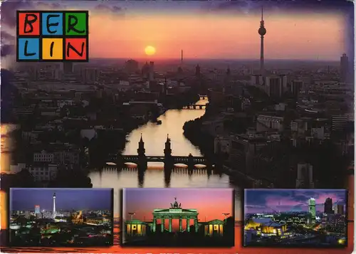 Ansichtskarte Berlin Stadtteilansicht Spree Panorama im Abendlicht 2010