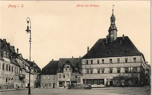 Ansichtskarte Penig (Mulde) Markt und Rathaus 1913