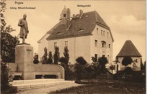 Ansichtskarte Pegau König Albert-Denkmal Amtsgericht 1914