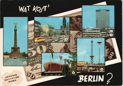 Ansichtskarte Berlin Stadtteilansichten auf "50-DM-Schein" 1965