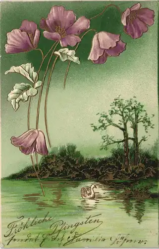 Künstlerkarte JUGENDSTIL Schwände Gold Blumen 1907 Prägekarte