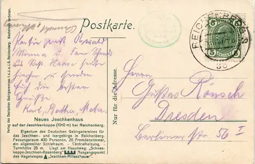 Postcard Reichenberg Liberec Meues Jeschkenhaus 1907