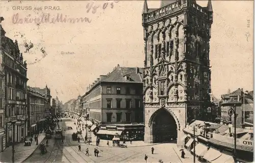 Postcard Prag Praha Graben - Geschäfte Kiosk 1905