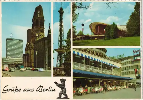 Berlin Mehrbild-AK mit 3 Stadtteilansichten ua. Kranzler Café 1970