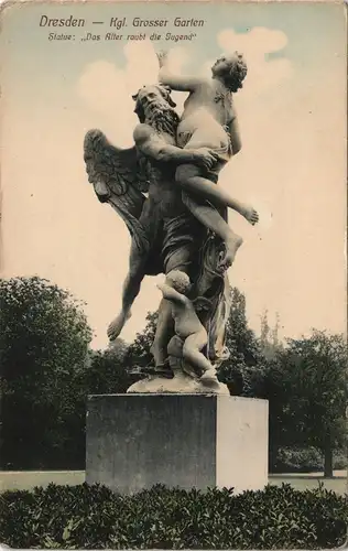 Dresden Statue: „Das Alter raubt die Jugend" Großer Garten coloriert 1909
