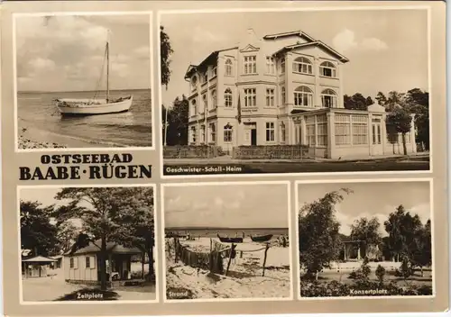 Baabe DDR Mehrbild-AK ua. Geschwister-Scholl-Heim, Ostsee Strand uvm. 1968